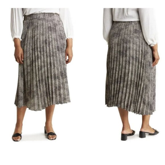 NWT Tahari Skirt Dotted Pleated Plus 1X Black Cream Polyester Elastic Waist - Picture 2 of 7